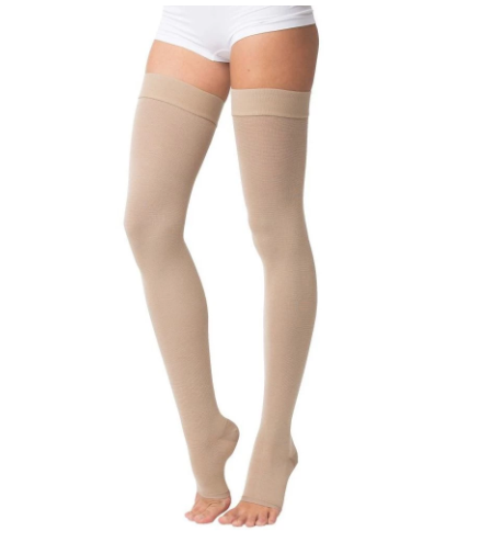 Чулки компрессионные до бедра 1 класс с открытым мыском, с силиконом
